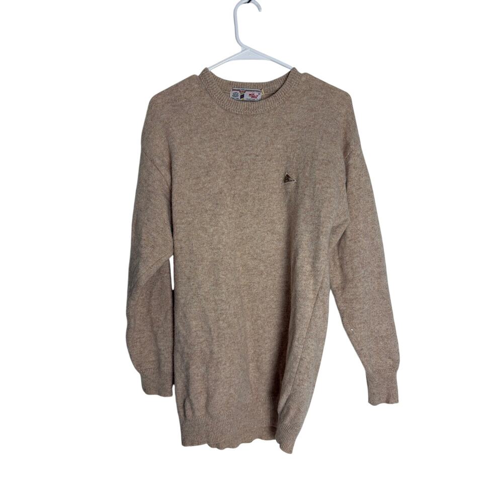 Vintage Mid West Pure Wool Sweater Medium Tan Tunic Longline Crewneck
